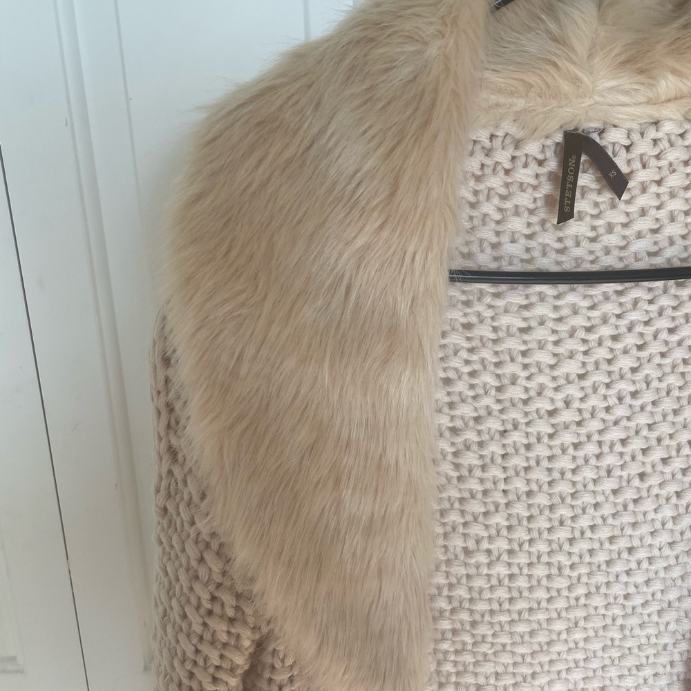 Stetson Cream Knit Cardigan with Faux Fur Collar - Picture 3 of 4